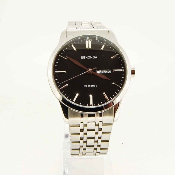 Sekonda Classic Mens Stainless Steel Black Dial Water Resistant Model 1665 Watch - Picture 1 of 9